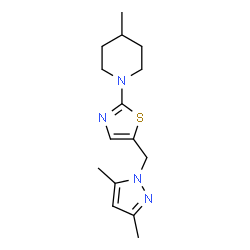 ChemSpider 2D Image | 1-{5-[(3,5-Dimethyl-1H-pyrazol-1-yl)methyl]-1,3-thiazol-2-yl}-4-methylpiperidine | C15H22N4S