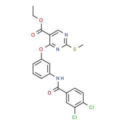 ChemSpider 2D Image | Ethyl 4-{3-[(3,4-dichlorobenzoyl)amino]phenoxy}-2-(methylsulfanyl)-5-pyrimidinecarboxylate | C21H17Cl2N3O4S