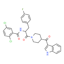 ChemSpider 2D Image | 2,5-Dichloro-N-{3-(4-fluorophenyl)-1-[4-(1H-indol-3-ylcarbonyl)-1-piperidinyl]-1-oxo-2-propanyl}benzamide | C30H26Cl2FN3O3