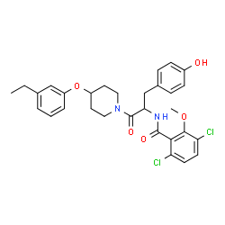 ChemSpider 2D Image | 3,6-Dichloro-N-{1-[4-(3-ethylphenoxy)-1-piperidinyl]-3-(4-hydroxyphenyl)-1-oxo-2-propanyl}-2-methoxybenzamide | C30H32Cl2N2O5
