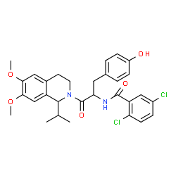 ChemSpider 2D Image | 2,5-Dichloro-N-[3-(4-hydroxyphenyl)-1-(1-isopropyl-6,7-dimethoxy-3,4-dihydro-2(1H)-isoquinolinyl)-1-oxo-2-propanyl]benzamide | C30H32Cl2N2O5