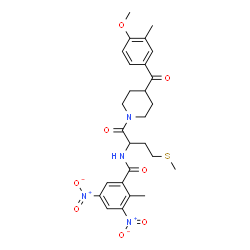 ChemSpider 2D Image | N-{1-[4-(4-Methoxy-3-methylbenzoyl)-1-piperidinyl]-4-(methylsulfanyl)-1-oxo-2-butanyl}-2-methyl-3,5-dinitrobenzamide | C27H32N4O8S