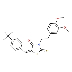 ChemSpider 2D Image | (5E)-3-[2-(3,4-Dimethoxyphenyl)ethyl]-5-[4-(2-methyl-2-propanyl)benzylidene]-2-thioxo-1,3-thiazolidin-4-one | C24H27NO3S2