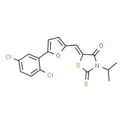 ChemSpider 2D Image | (5Z)-5-{[5-(2,5-Dichlorophenyl)-2-furyl]methylene}-3-isopropyl-2-thioxo-1,3-thiazolidin-4-one | C17H13Cl2NO2S2