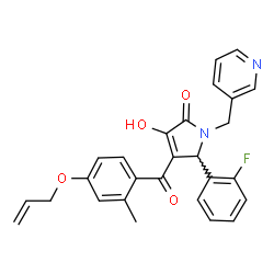 ChemSpider 2D Image | 4-[4-(Allyloxy)-2-methylbenzoyl]-5-(2-fluorophenyl)-3-hydroxy-1-(3-pyridinylmethyl)-1,5-dihydro-2H-pyrrol-2-one | C27H23FN2O4