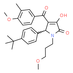ChemSpider 2D Image | 5-(4-tert-Butylphenyl)-3-hydroxy-4-(4-methoxy-3-methylbenzoyl)-1-(3-methoxypropyl)-1,5-dihydro-2H-pyrrol-2-one | C27H33NO5