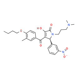 ChemSpider 2D Image | 4-(4-Butoxy-3-methylbenzoyl)-1-[3-(dimethylamino)propyl]-3-hydroxy-5-(3-nitrophenyl)-1,5-dihydro-2H-pyrrol-2-one | C27H33N3O6