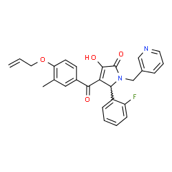 ChemSpider 2D Image | 4-[4-(Allyloxy)-3-methylbenzoyl]-5-(2-fluorophenyl)-3-hydroxy-1-(3-pyridinylmethyl)-1,5-dihydro-2H-pyrrol-2-one | C27H23FN2O4