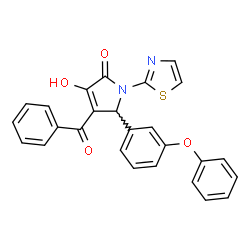 ChemSpider 2D Image | 4-Benzoyl-3-hydroxy-5-(3-phenoxyphenyl)-1-(1,3-thiazol-2-yl)-1,5-dihydro-2H-pyrrol-2-one | C26H18N2O4S