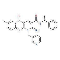 ChemSpider 2D Image | 2-Imino-8-methyl-5-oxo-N-(1-phenylethyl)-1-(3-pyridinylmethyl)-1,5-dihydro-2H-dipyrido[1,2-a:2',3'-d]pyrimidine-3-carboxamide | C27H24N6O2