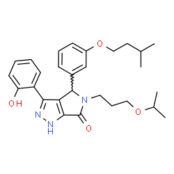 ChemSpider 2D Image | 3-(2-Hydroxyphenyl)-5-(3-isopropoxypropyl)-4-[3-(3-methylbutoxy)phenyl]-4,5-dihydropyrrolo[3,4-c]pyrazol-6(1H)-one | C28H35N3O4