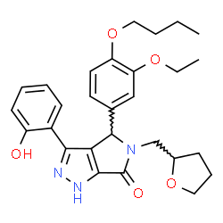 ChemSpider 2D Image | 4-(4-Butoxy-3-ethoxyphenyl)-3-(2-hydroxyphenyl)-5-(tetrahydro-2-furanylmethyl)-4,5-dihydropyrrolo[3,4-c]pyrazol-6(1H)-one | C28H33N3O5