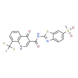 ChemSpider 2D Image | N-[6-(Methylsulfonyl)-1,3-benzothiazol-2-yl]-4-oxo-8-(trifluoromethyl)-1,4-dihydro-3-quinolinecarboxamide | C19H12F3N3O4S2