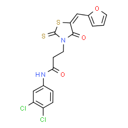ChemSpider 2D Image | N-(3,4-Dichlorophenyl)-3-[(5E)-5-(2-furylmethylene)-4-oxo-2-thioxo-1,3-thiazolidin-3-yl]propanamide | C17H12Cl2N2O3S2
