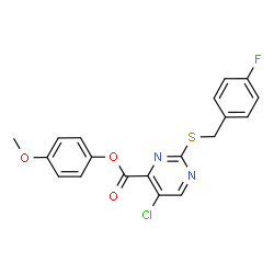 ChemSpider 2D Image | 4-Methoxyphenyl 5-chloro-2-[(4-fluorobenzyl)sulfanyl]-4-pyrimidinecarboxylate | C19H14ClFN2O3S