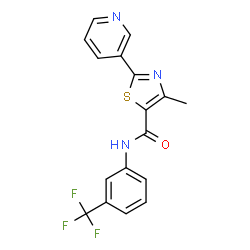ChemSpider 2D Image | 4-Methyl-2-(3-pyridinyl)-N-[3-(trifluoromethyl)phenyl]-1,3-thiazole-5-carboxamide | C17H12F3N3OS