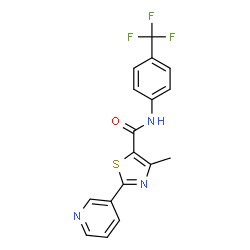 ChemSpider 2D Image | 4-Methyl-2-(3-pyridinyl)-N-[4-(trifluoromethyl)phenyl]-1,3-thiazole-5-carboxamide | C17H12F3N3OS