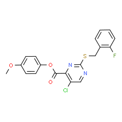 ChemSpider 2D Image | 4-Methoxyphenyl 5-chloro-2-[(2-fluorobenzyl)sulfanyl]-4-pyrimidinecarboxylate | C19H14ClFN2O3S