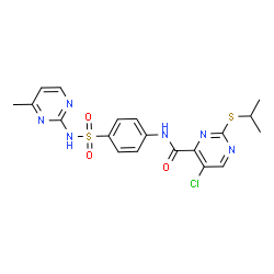 ChemSpider 2D Image | 5-Chloro-2-(isopropylsulfanyl)-N-{4-[(4-methyl-2-pyrimidinyl)sulfamoyl]phenyl}-4-pyrimidinecarboxamide | C19H19ClN6O3S2