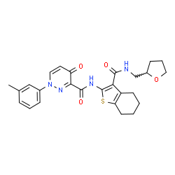 ChemSpider 2D Image | 1-(3-Methylphenyl)-4-oxo-N-{3-[(tetrahydro-2-furanylmethyl)carbamoyl]-4,5,6,7-tetrahydro-1-benzothiophen-2-yl}-1,4-dihydro-3-pyridazinecarboxamide | C26H28N4O4S