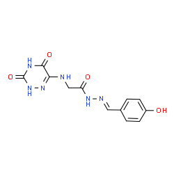 ChemSpider 2D Image | 2-[(3,5-Dioxo-2,3,4,5-tetrahydro-1,2,4-triazin-6-yl)amino]-N'-[(E)-(4-hydroxyphenyl)methylene]acetohydrazide | C12H12N6O4