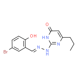 ChemSpider 2D Image | 2-[(2E)-2-(5-Bromo-2-hydroxybenzylidene)hydrazino]-6-propyl-4(1H)-pyrimidinone | C14H15BrN4O2