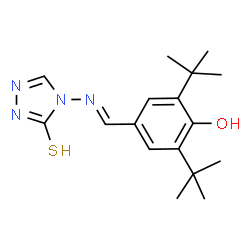 ChemSpider 2D Image | 2,6-Di-tert-butyl-4-{(E)-[(3-sulfanyl-4H-1,2,4-triazol-4-yl)imino]methyl}phenol | C17H24N4OS
