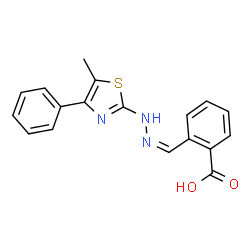 ChemSpider 2D Image | 2-{(Z)-[(5-Methyl-4-phenyl-1,3-thiazol-2-yl)hydrazono]methyl}benzoic acid | C18H15N3O2S