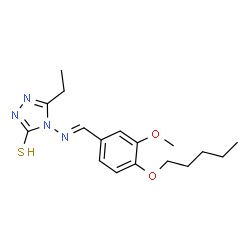 ChemSpider 2D Image | 5-Ethyl-4-({(E)-[3-methoxy-4-(pentyloxy)phenyl]methylene}amino)-4H-1,2,4-triazole-3-thiol | C17H24N4O2S
