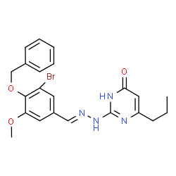 ChemSpider 2D Image | 2-{(2E)-2-[4-(Benzyloxy)-3-bromo-5-methoxybenzylidene]hydrazino}-6-propyl-4(1H)-pyrimidinone | C22H23BrN4O3