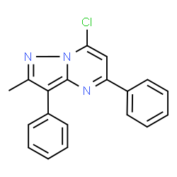 ChemSpider 2D Image | 7-Chloro-2-methyl-3,5-diphenylpyrazolo[1,5-a]pyrimidine | C19H14ClN3