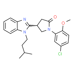 ChemSpider 2D Image | 1-(5-Chloro-2-methoxyphenyl)-4-[1-(3-methylbutyl)-1H-benzimidazol-2-yl]-2-pyrrolidinone | C23H26ClN3O2