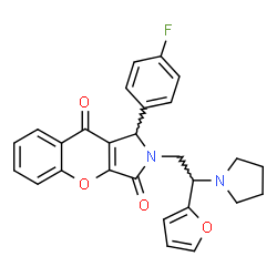 ChemSpider 2D Image | 1-(4-Fluorophenyl)-2-[2-(2-furyl)-2-(1-pyrrolidinyl)ethyl]-1,2-dihydrochromeno[2,3-c]pyrrole-3,9-dione | C27H23FN2O4
