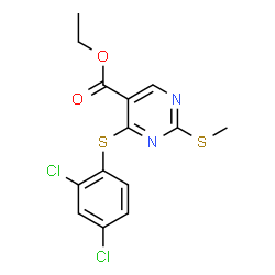 ChemSpider 2D Image | Ethyl 4-[(2,4-dichlorophenyl)sulfanyl]-2-(methylsulfanyl)-5-pyrimidinecarboxylate | C14H12Cl2N2O2S2