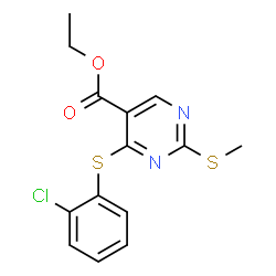 ChemSpider 2D Image | Ethyl 4-[(2-chlorophenyl)sulfanyl]-2-(methylsulfanyl)-5-pyrimidinecarboxylate | C14H13ClN2O2S2