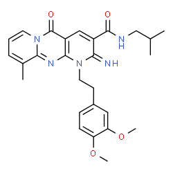 ChemSpider 2D Image | 1-[2-(3,4-Dimethoxyphenyl)ethyl]-2-imino-N-isobutyl-10-methyl-5-oxo-1,5-dihydro-2H-dipyrido[1,2-a:2',3'-d]pyrimidine-3-carboxamide | C27H31N5O4