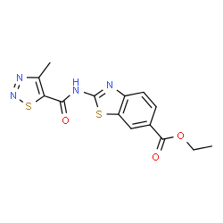 ChemSpider 2D Image | Ethyl 2-{[(4-methyl-1,2,3-thiadiazol-5-yl)carbonyl]amino}-1,3-benzothiazole-6-carboxylate | C14H12N4O3S2