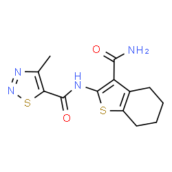 ChemSpider 2D Image | N-(3-Carbamoyl-4,5,6,7-tetrahydro-1-benzothiophen-2-yl)-4-methyl-1,2,3-thiadiazole-5-carboxamide | C13H14N4O2S2
