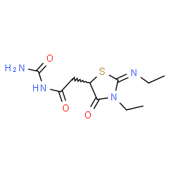 ChemSpider 2D Image | (2-{3-Ethyl-2-[(E)-ethylimino]-4-oxo-thiazolidin-5-yl}-acetyl)-urea | C10H16N4O3S