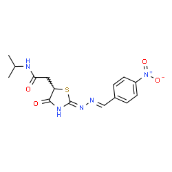 ChemSpider 2D Image | N-Isopropyl-2-{(2Z)-2-[(2E)-(4-nitrobenzylidene)hydrazono]-4-oxo-1,3-thiazolidin-5-yl}acetamide | C15H17N5O4S