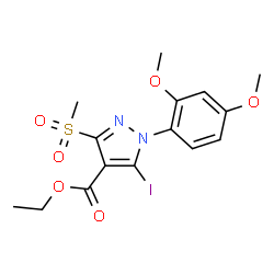 ChemSpider 2D Image | Ethyl 1-(2,4-dimethoxyphenyl)-5-iodo-3-(methylsulfonyl)-1H-pyrazole-4-carboxylate | C15H17IN2O6S