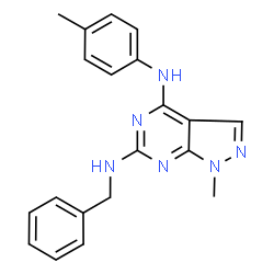 ChemSpider 2D Image | N~6~-Benzyl-1-methyl-N~4~-(4-methylphenyl)-1H-pyrazolo[3,4-d]pyrimidine-4,6-diamine | C20H20N6