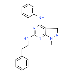 ChemSpider 2D Image | 1-Methyl-N~4~-phenyl-N~6~-(2-phenylethyl)-1H-pyrazolo[3,4-d]pyrimidine-4,6-diamine | C20H20N6