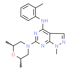 ChemSpider 2D Image | 6-(2,6-dimethylmorpholin-4-yl)-1-methyl-N-(2-methylphenyl)pyrazolo[3,4-d]pyrimidin-4-amine | C19H24N6O