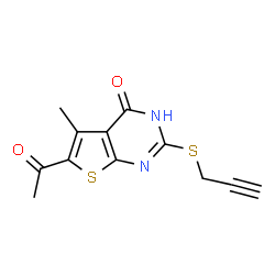 ChemSpider 2D Image | 6-Acetyl-5-methyl-2-(2-propyn-1-ylsulfanyl)thieno[2,3-d]pyrimidin-4(1H)-one | C12H10N2O2S2