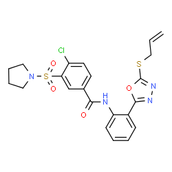 ChemSpider 2D Image | N-{2-[5-(Allylsulfanyl)-1,3,4-oxadiazol-2-yl]phenyl}-4-chloro-3-(1-pyrrolidinylsulfonyl)benzamide | C22H21ClN4O4S2