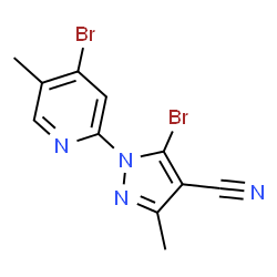 ChemSpider 2D Image | 5-Bromo-1-(4-bromo-5-methyl-2-pyridinyl)-3-methyl-1H-pyrazole-4-carbonitrile | C11H8Br2N4