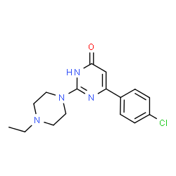 ChemSpider 2D Image | 6-(4-Chlorophenyl)-2-(4-ethyl-1-piperazinyl)-4(1H)-pyrimidinone | C16H19ClN4O