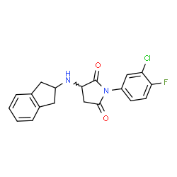 ChemSpider 2D Image | 1-(3-Chloro-4-fluorophenyl)-3-(2,3-dihydro-1H-inden-2-ylamino)-2,5-pyrrolidinedione | C19H16ClFN2O2