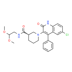 ChemSpider 2D Image | 1-(6-Chloro-2-oxo-4-phenyl-1,2-dihydro-3-quinolinyl)-N-(2,2-dimethoxyethyl)-3-piperidinecarboxamide | C25H28ClN3O4